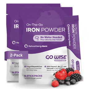 Go Wise Gentle Iron Supplement Powder for Women and Men with Vitamin C and Folic Acid, Vegan, No Water Needed, 14 Stick Packs, 0.62 oz