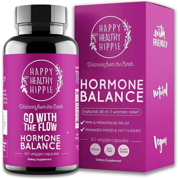 Happy Healthy Hippie Go With The Flow Hormone Balance Supplement for PMS Support, 60 Capsules