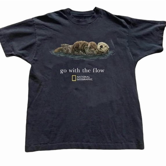 Go With The Flow Otter Nature Graphic T-Shirt BLACK Unisex S-5XL Hot Trending Shirt, Vintage Birthday Gift