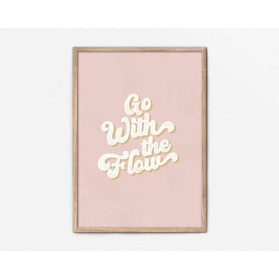 Go With The Flow Quote Art, Retro Boho Quote Wall Art, Relaxation Space Decor, Inspiring Zen Print Home Decor #3987, Unframed Poster Size 8x12