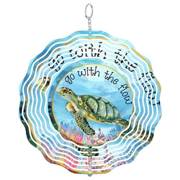 Go With The Flow Sea Turtle Summer 3D Wind Spinner Stainless Steel Kinetic Art Ocean Life Relaxing Gift 10 Inch