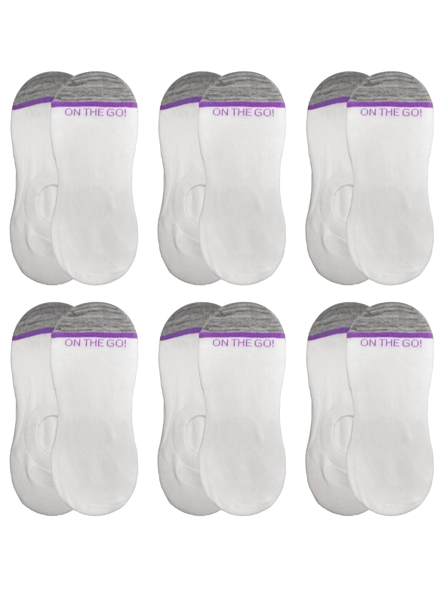 Go Invisible On The Go Invisible Socks, Women's, 6 Pair Pack, White with Grey and ...