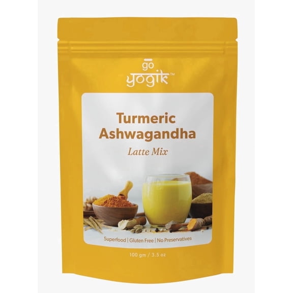 Go-Yogik Golden Milk-3.5 oz (40Cups) Certified Organic (NPOPIndia) Turmeric Latte with Ashwagandha Sugar free, Caffeine Free Vegan Gluten Free Small batches