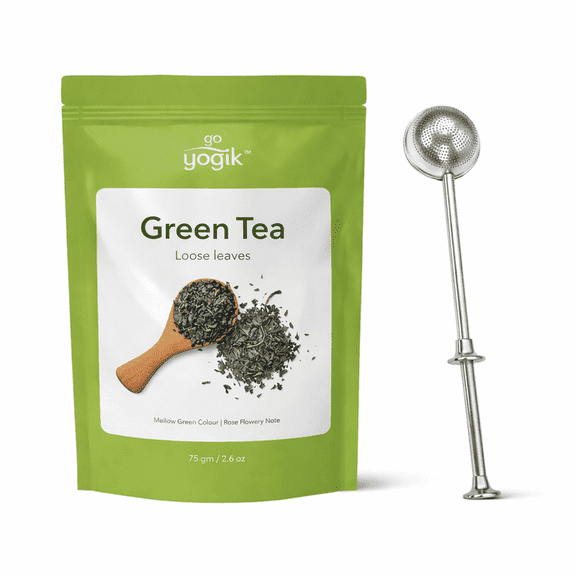 Go-Yogik Green Tea leaf loose-2.6 Oz with Tea Infuser | Single origin, organically grown