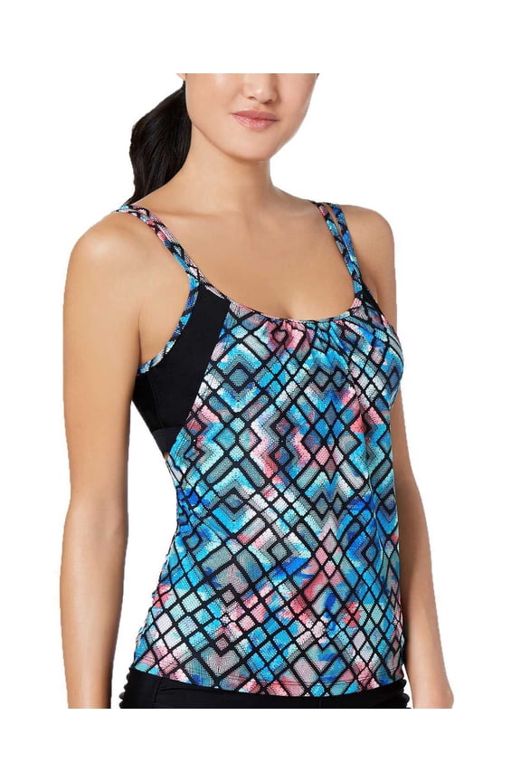 Go by Gossip Women's Layered Top Swimsuit, Blue, Small