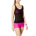 thumbnail image 1 of Go by Gossip Women's Scoop Neck Sporty Splice Illusion Crochet Top Swimsuit L/Black Pink, 1 of 2