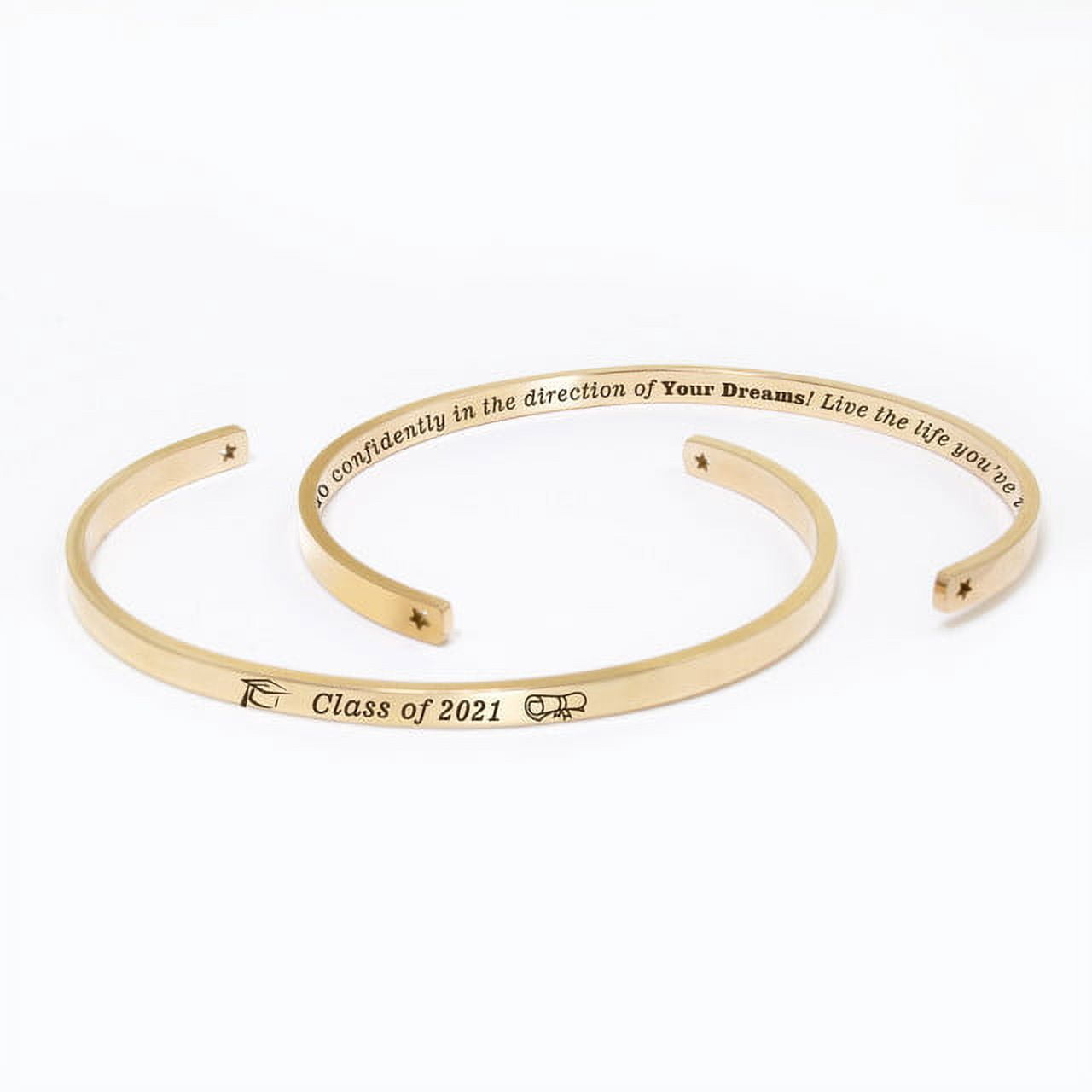 "Go confidently in the direction of…" Rose Gold Stainless Steel Graduation Theme Hidden Message Gift for Her Cuff Bracelet with Gift Set