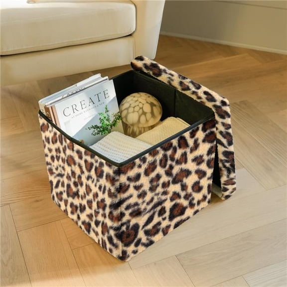 Go pouf 676685059406 Go-Poufs Knock-Down Medium Cube Faux Fur Storage Ottoman |  Leopard | 15'x15'x15'