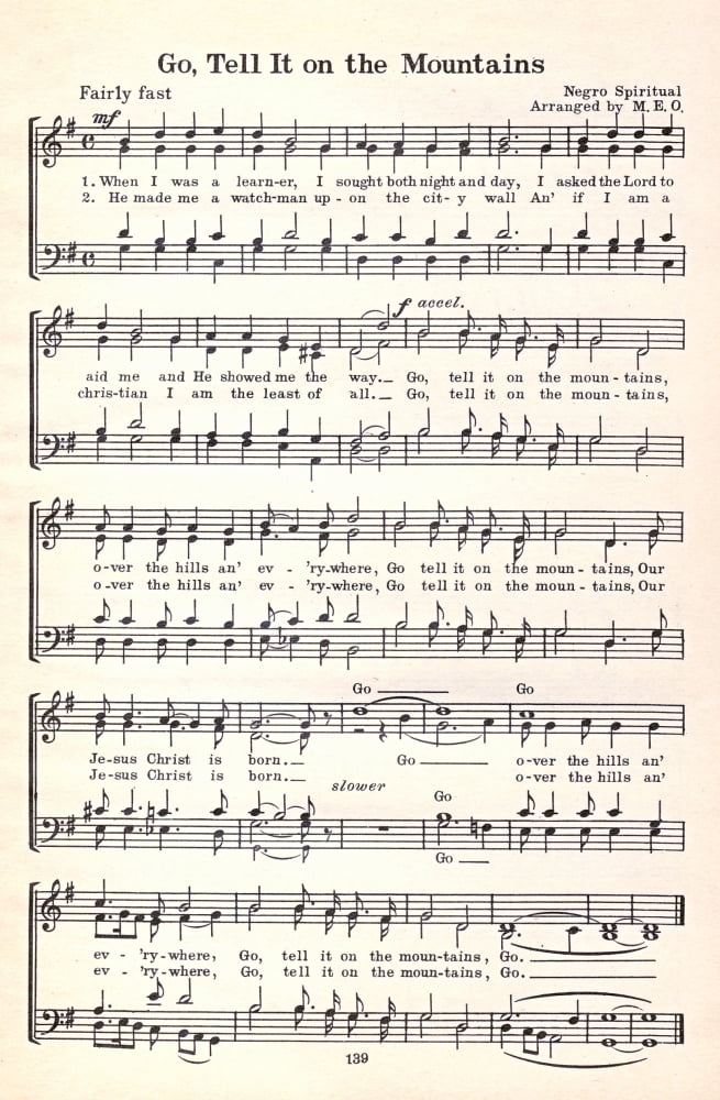 Go tell it on the Mountains Negro Spiritual Nols A Collection of Christmas Carols 1932 Canvas Art - (18 x 24)