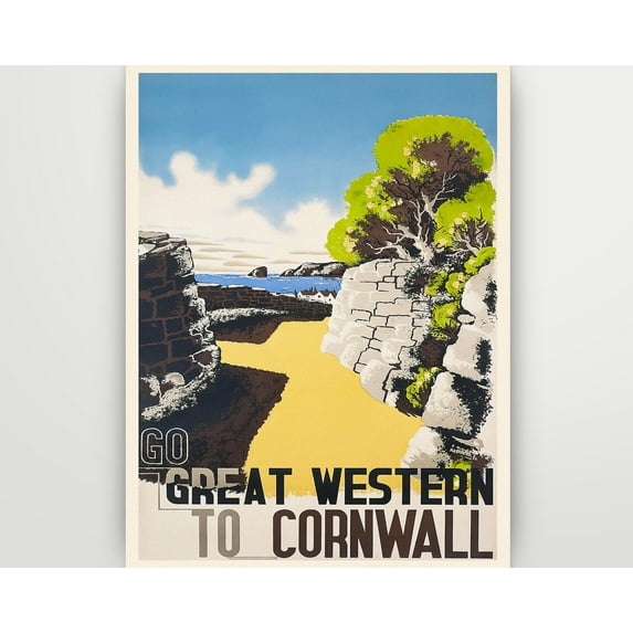 Go to Cornwall Vintage Travel Poster, 12x18 UNFRAMED