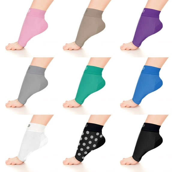 Go2 Compression Ankle Socks Plantar Fasciitis Foot Heel & Arch Support (Purple M, 2 Pairs)