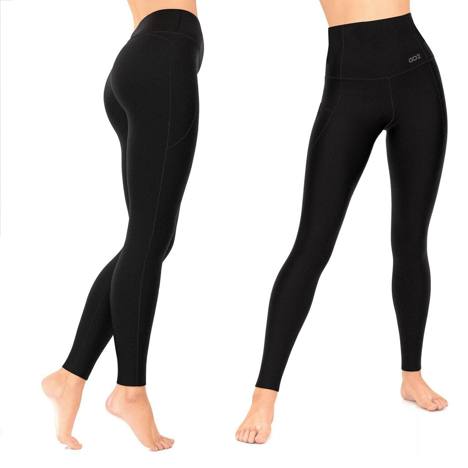Go2 Compression Leggings Womens Black High Waist with Tummy Control and  Pocket (Navy Blue,Small) 