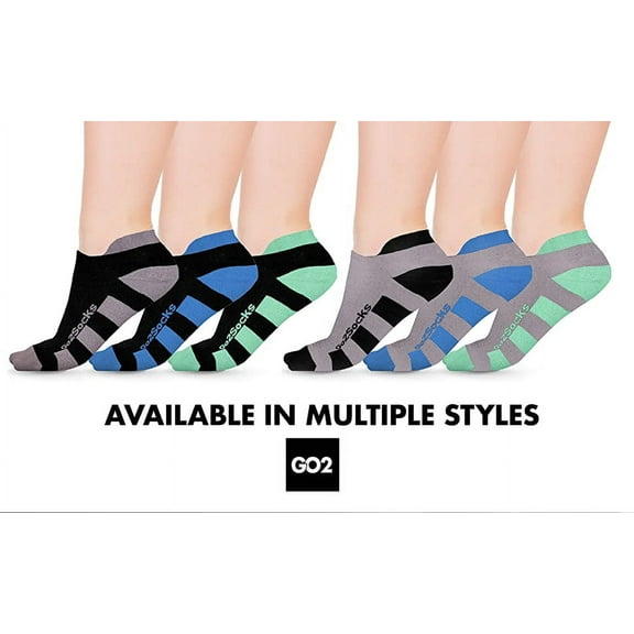 Go2 Compression Running Socks 3Pack | Athletic Low Cut Show Ankle Unisex Socks | Heel Foot Pain Relief | Arch Support, Anti-Blisters | Silver Dry-Stat (3Pk BlackGray, L)
