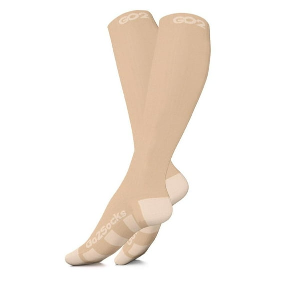 Go2 Compression Socks for Women and Men Athletic Running Socks for Nurses Medical Graduated Nursing Compression Socks for Travel Running Sports Socks! (1P Nude, L)