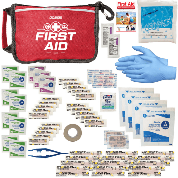 Go2Kits 60pc First Aid Kit Featuring Assorted Bandages, Wipes and First Aid Basics in Compact Fabric Kit for Home, Office & Travel (1 Pack)
