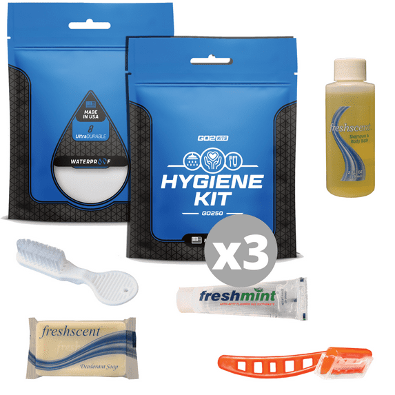 Go2Kits Essential Prison Hygiene Toiletry Kit in Resealable Pouch Suitable for Correctional Facilities (3 Pack)