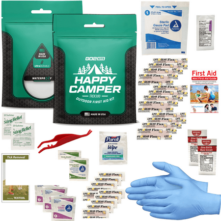 Go2Kits Happy Camper Outdoor First Aid Kit Waterproof Resealable Compact Pouch Camping Hiking Travel Survival Pouch (TREK300 100-Pack)