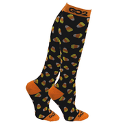 Go2Socks Holiday Compression Socks | Women Men Nurses Runners | 15-20 mmHg Medical Stockings |Athletic Travel Running Socks 1Pair CandyCornBlack, S