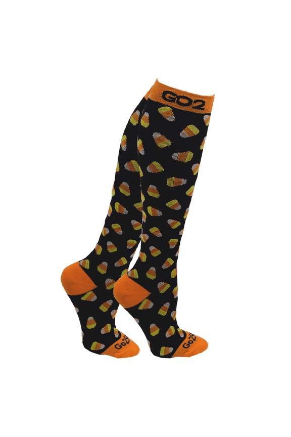 Socks Holiday Compression Socks | Women Men Nurses Runners | 15-20 mmHg Medical Stockings |Athletic Travel Running Socks (1Pair CandyCornBlack, S)