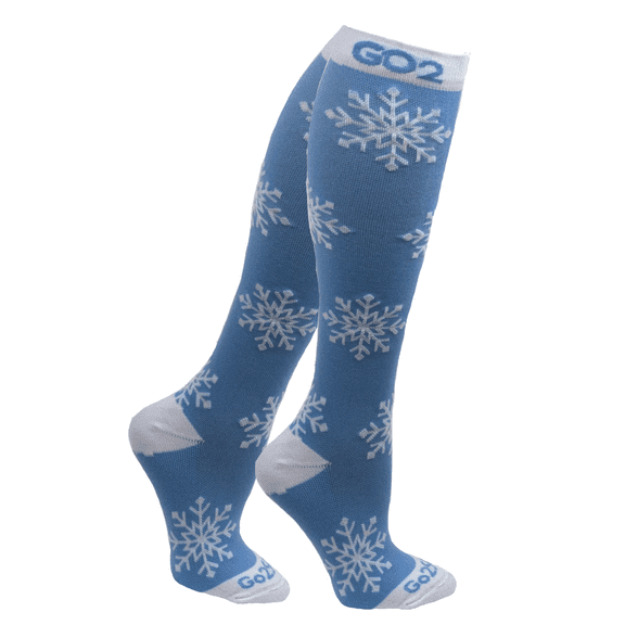 Go2Socks Holiday Compression Socks | Women Men Nurses Runners | 15-20 mmHg Medical Stockings |Athletic Travel Running Socks (1Pair Snowflake, S)