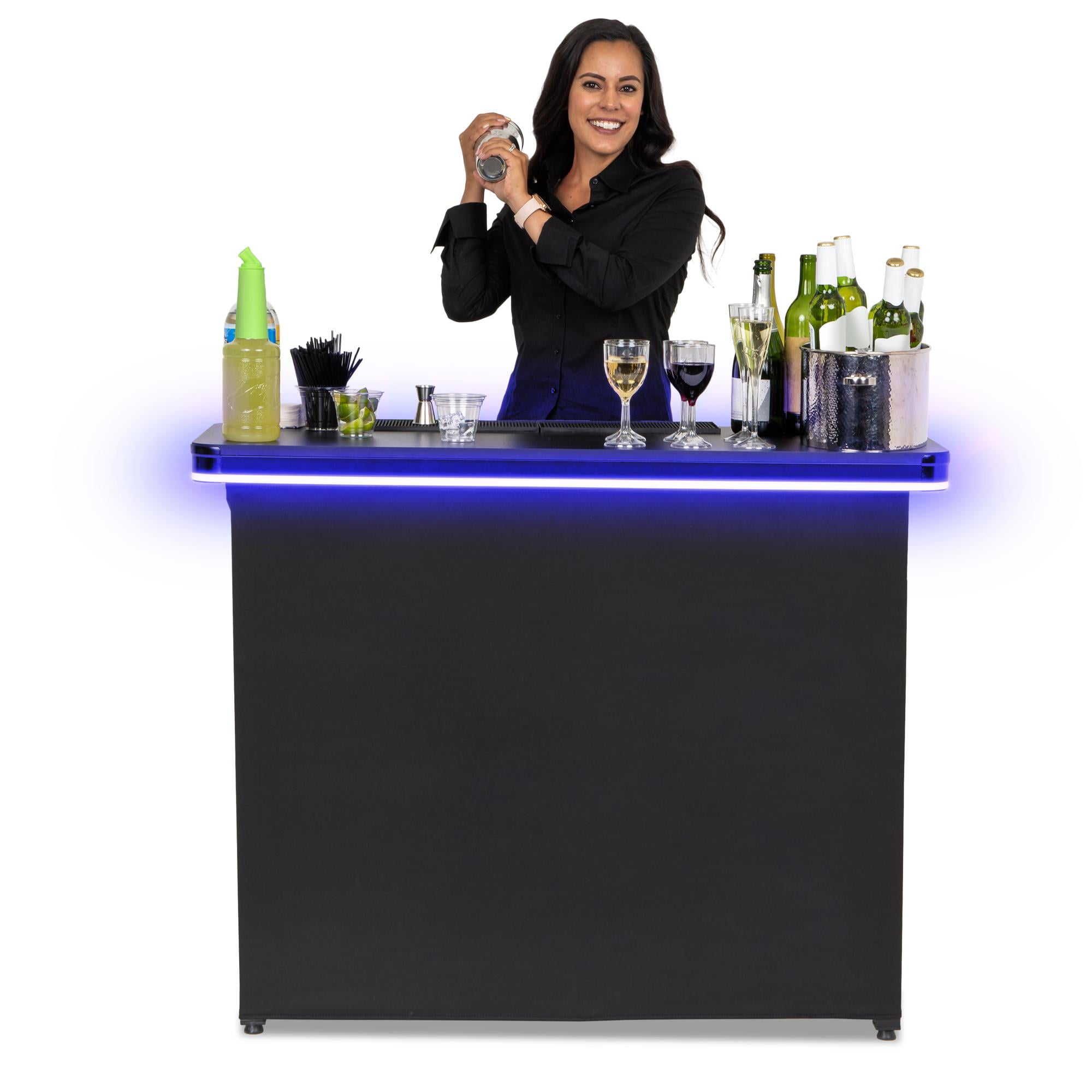 Black LED Portable Bar Table with Iron Frame and Melamine Top