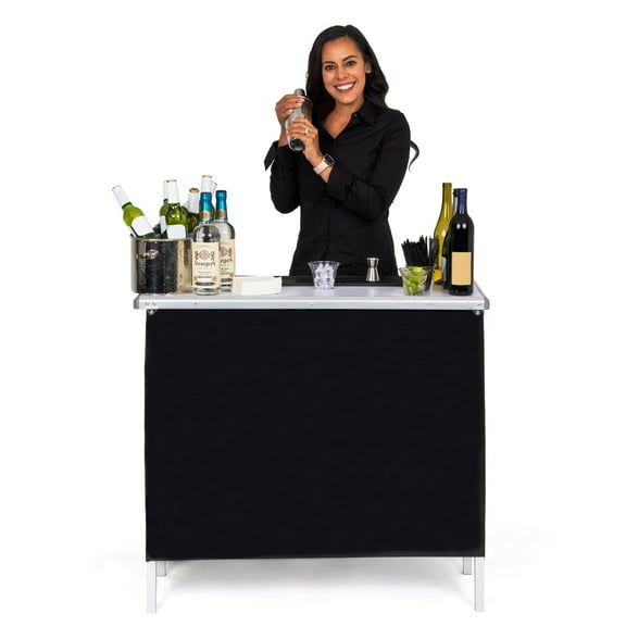 GoBar Portable Bar Table for Events - Pop Up Mobile Bartending Station with Travel Carrying Case - Black
