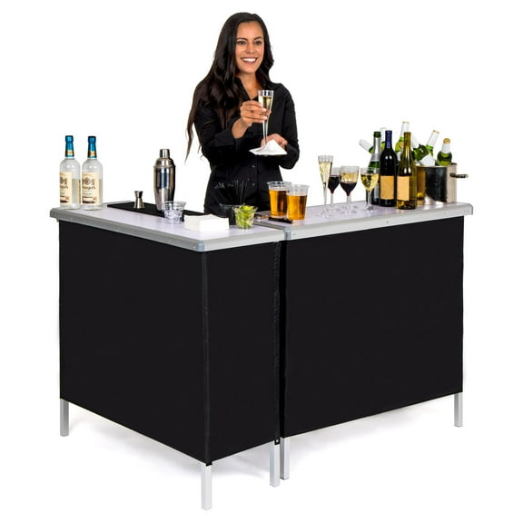 GoBar Portable Double Bar Table Set - Mobile Bartender Station for Events - Includes Carrying Case