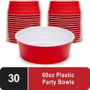 GoBig Party Large Disposable Plastic Bowls, 60 oz, Red, 30 Count