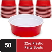 GoBig Party Large Disposable Plastic Bowls, 22 oz, Red, 50 Count