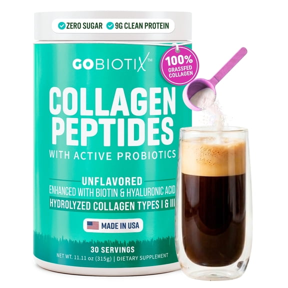 GoBiotix Hydrolyzed Collagen Peptides Powder with Probiotics for Hair, Skin, Nails & Joints, 11.11 oz
