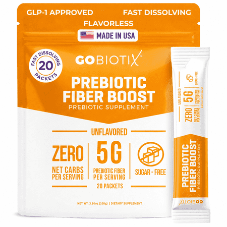 GoBiotix Fiber Supplement Prebiotic Powder Travel Packs, Sugar Free Fiber Powder for Digestive Health, 20 Count