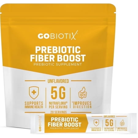 GoBiotix Fiber Supplement Prebiotic Powder Travel Packs, Sugar Free Fiber Powder for Digestive Health, 20 Count