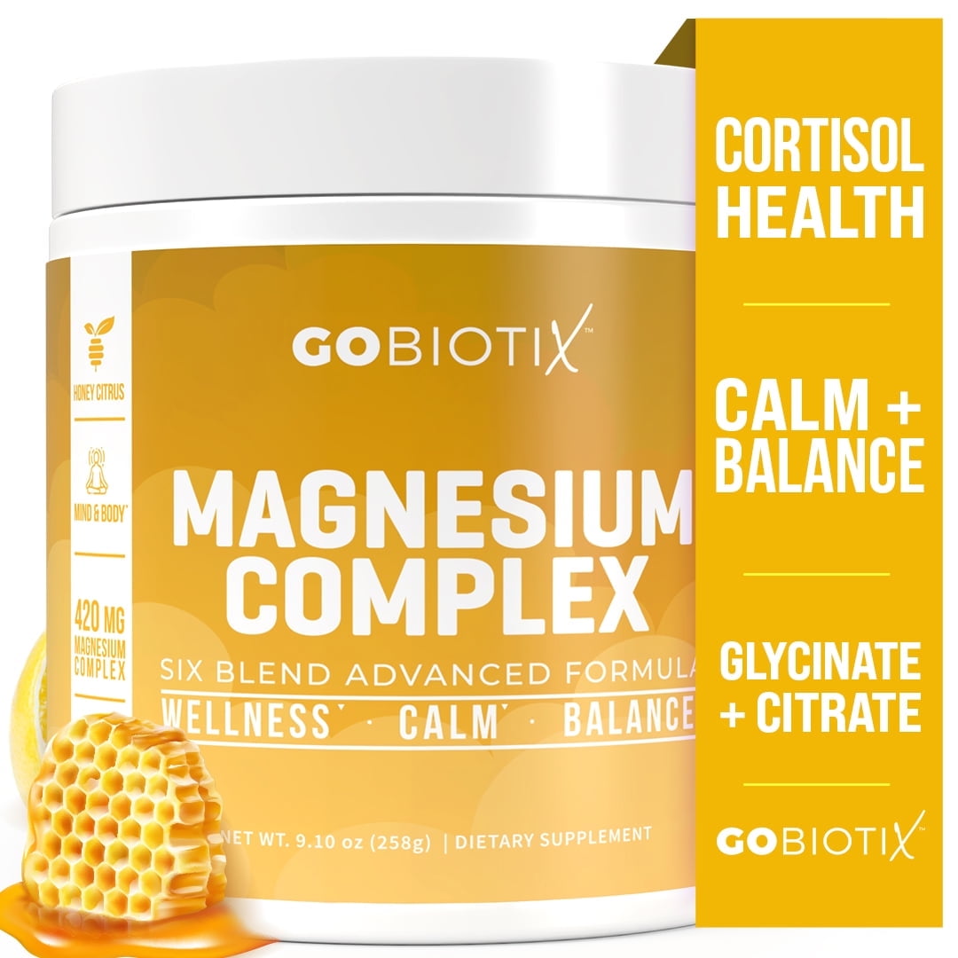 GoBiotix Magnesium Complex Powder with Magnesium Glycinate & Citrate, Honey Citrus Flavor, 60 Servings