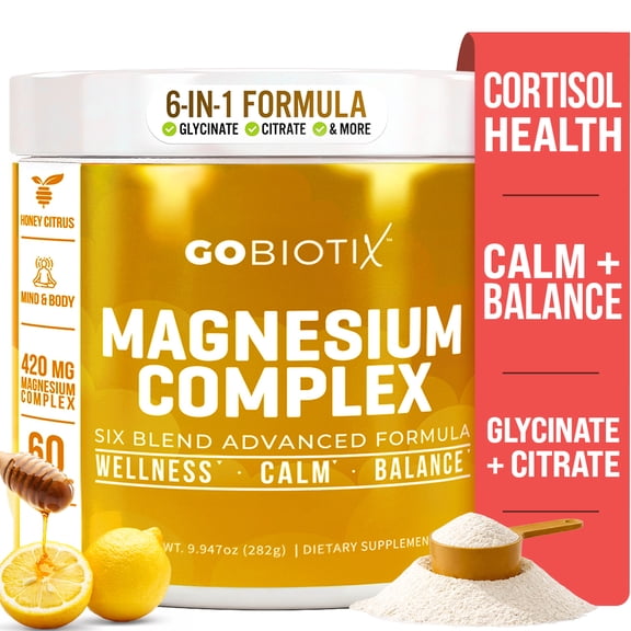 GoBiotix Magnesium Complex Powder with Magnesium Glycinate & Citrate, Honey Citrus Flavor, 60 Servings