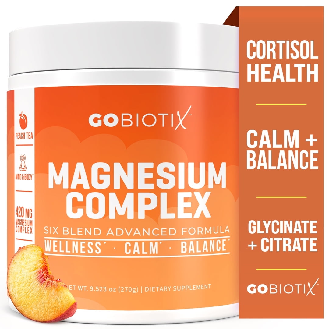 GoBiotix Magnesium Complex Powder with Magnesium Glycinate & Citrate, Peach Tea Flavor, 60 Servings