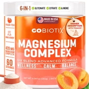 مسحوق مركب المغنيسيوم GoBiotix مع جليسينات وسيترات المغنيسيوم، بنكهة شاي الخوخ، 60 حصة