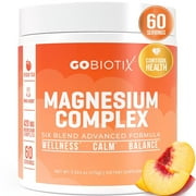 GoBiotix Magnesium Complex Powder Glycinate & Citrate for Sleep, Stress and Digestion, Peach Tea, 60 Servings