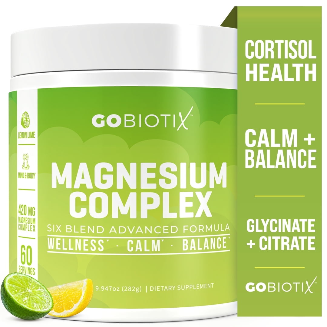 GoBiotix Magnesium Complex Powder with Magnesium Glycinate & Citrate, Lemon Lime Flavor, 60 Servings