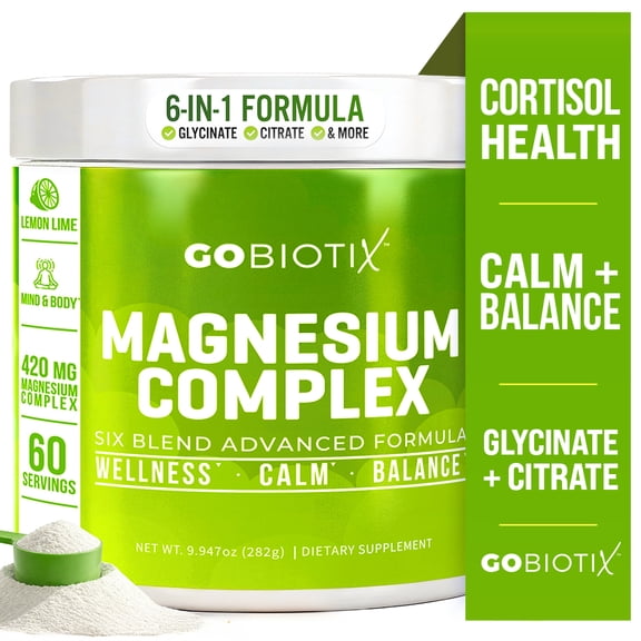 GoBiotix Magnesium Complex Powder with Magnesium Glycinate & Citrate, Lemon Lime Flavor, 60 Servings