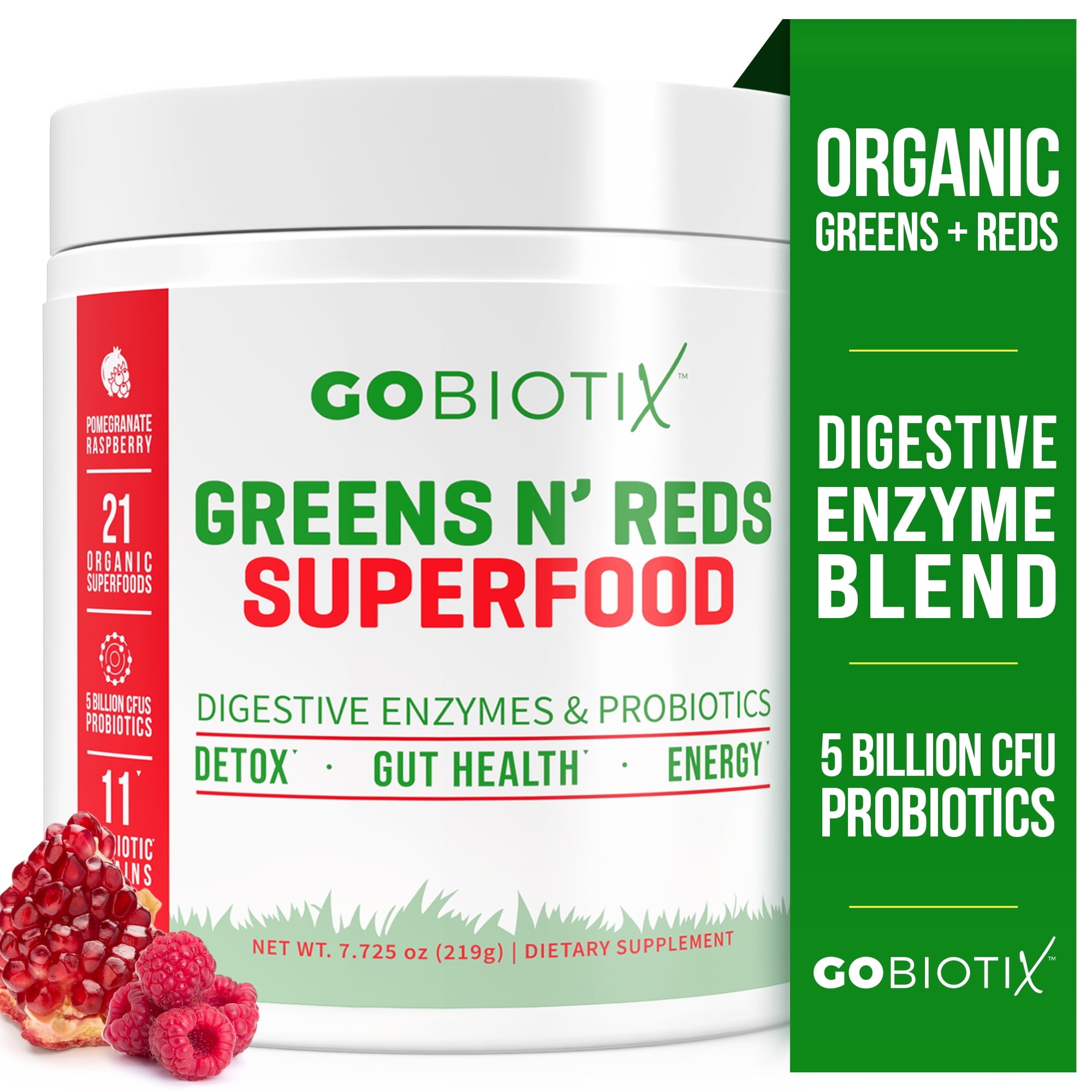 GoBiotix Super Greens & Reds Organic Super Greens Powder with Probiotics for Digestion, 30 Servings, Reds Flavor