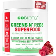 GoBiotix Super Greens & Reds Organic Powder Probiotic Supplement for Digestive Berries, 30 Servings