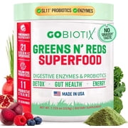 GoBiotix Super Greens & Reds Organic Super Greens Powder with Probiotics for Digestion, 30 Servings, Reds Flavor