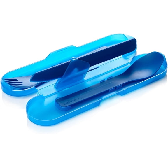 GoBites Trio - Travel & Camping Utensils - Portable & Convertible Dining Ware - Multi-Functional Knife, Fork, Spoon & Toothpick, Blue