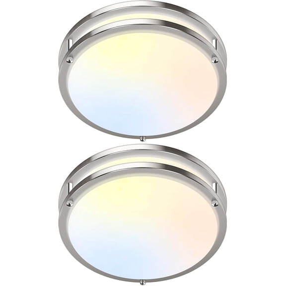 GoBright 2-Pack 10 Inch Bathroom Light Fixtures Ceiling Mount, 30W 3200lm Super Bright LED 2700K/3000K/4000K/5000K/6500K Adjustable Dimmable Kitchen Hall Ceiling Lamps, Brushed Nickle