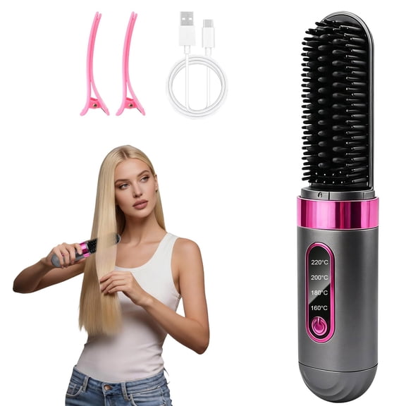 GoBrush Pro For Short Hair,Hair Hair Straightener Brush For Women,Hot Brush,Cordless Hair Straightener,Short Hair Styling Tools,4 Temp,4000Mah Type-C, Portable Travel Styling Tool For Women