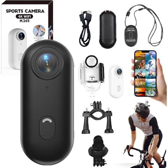 The Go Catch Camera, 4K UHD Sports Action Camera, Thumb Size Mount Anywhere, Mini Body Cam with Magnetic Clip, Waterproof Case and Bracket, for Cycling, Diving, Travel, Fishing