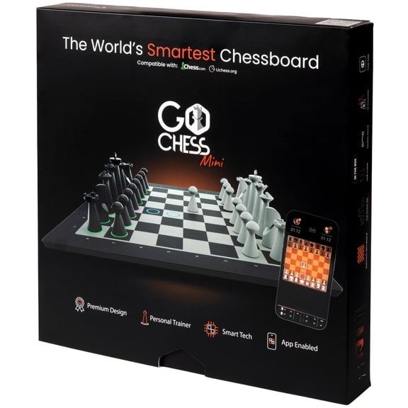 GoChess: Mini - Electronic Chess Game Set, Light Up Moves, App Enabled Board, 32 Skill-Difficulty Levels, Play vs Smart Board, Online & Face-To Face
