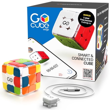 GoCube: Edge - 3x3 Electronic Handheld Mind Puzzle, Mini Games, Magnetic Speed Cube, 3D Brain Teaser Toy, Bluetooth App Enabled Device, Kids Adults 8+