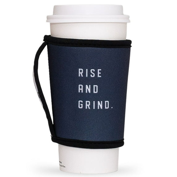 GoCuff Reusable Hot and Iced Coffee Cup Insulator Sleeve with Handle for Beverages and Neoprene Holder for Starbucks, McCafe, Dunkin Donuts, More (Medium, Large) (Rise and Grind)