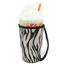 GoCuff Reusable Iced Coffee Insulator Sleeve Neoprene Holder - Glitter Zebra - Large